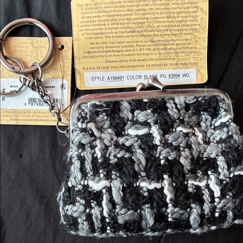 Patricia Nash Black and Gray Knit Coin Pouch